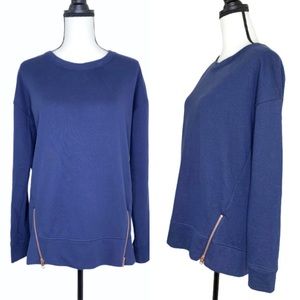 Athleta Cityscape Navy Sweatshirt Rose Gold Zipper